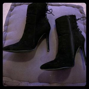 Black Suede High Heeled Boots